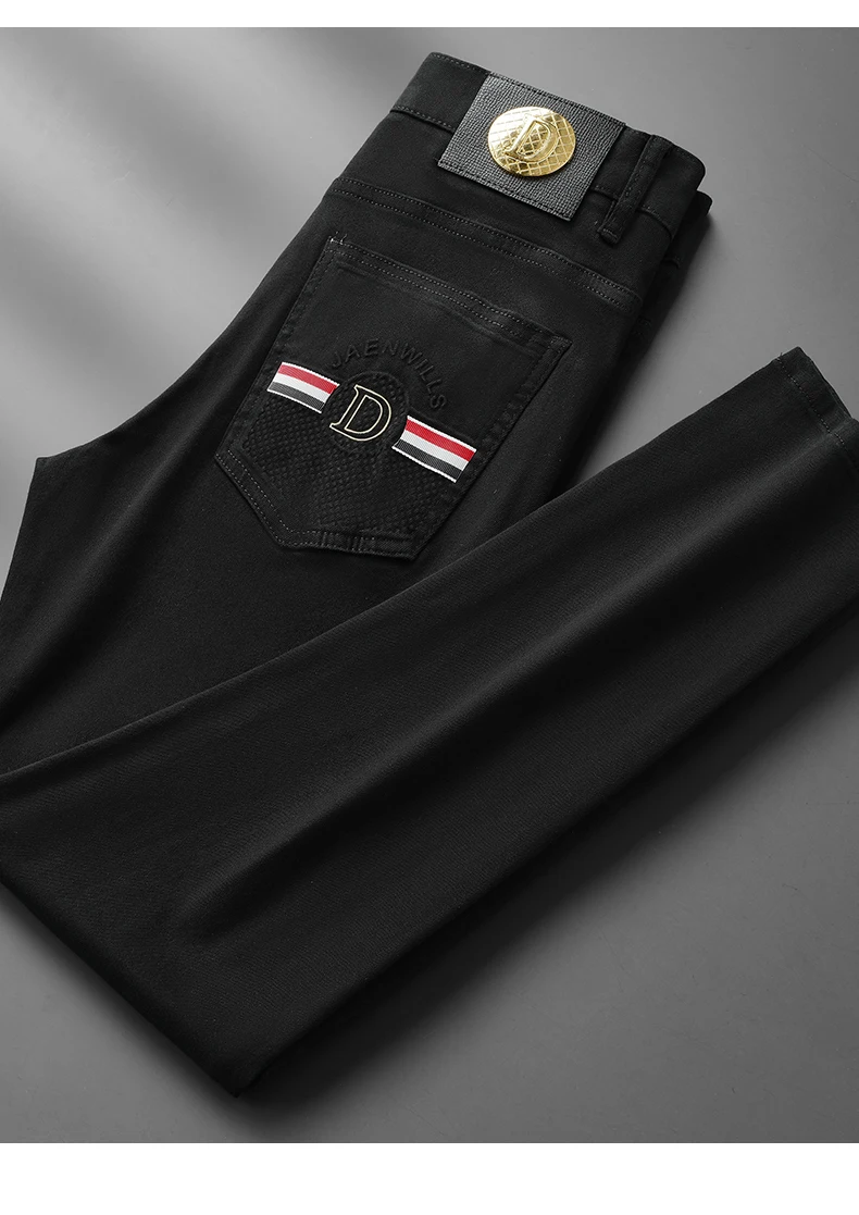High Quality Luxury European Design White Jeans Men Slim Straight Elastic Casual Breathable Black Long Trousers Man Plus Size 40