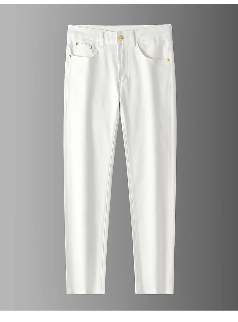 High Quality Luxury European Design White Jeans Men Slim Straight Elastic Casual Breathable Black Long Trousers Man Plus Size 40