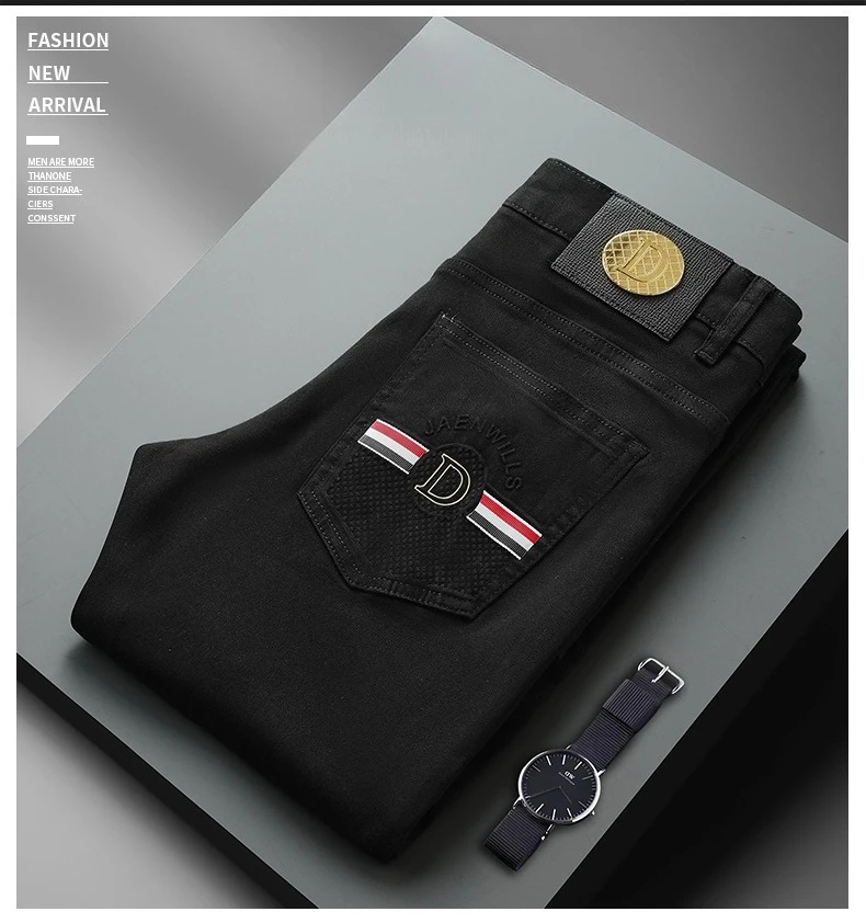 High Quality Luxury European Design White Jeans Men Slim Straight Elastic Casual Breathable Black Long Trousers Man Plus Size 40