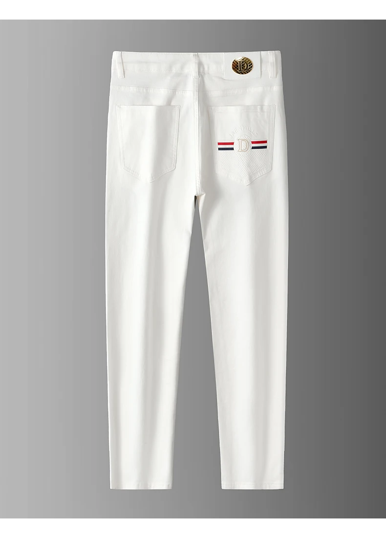High Quality Luxury European Design White Jeans Men Slim Straight Elastic Casual Breathable Black Long Trousers Man Plus Size 40