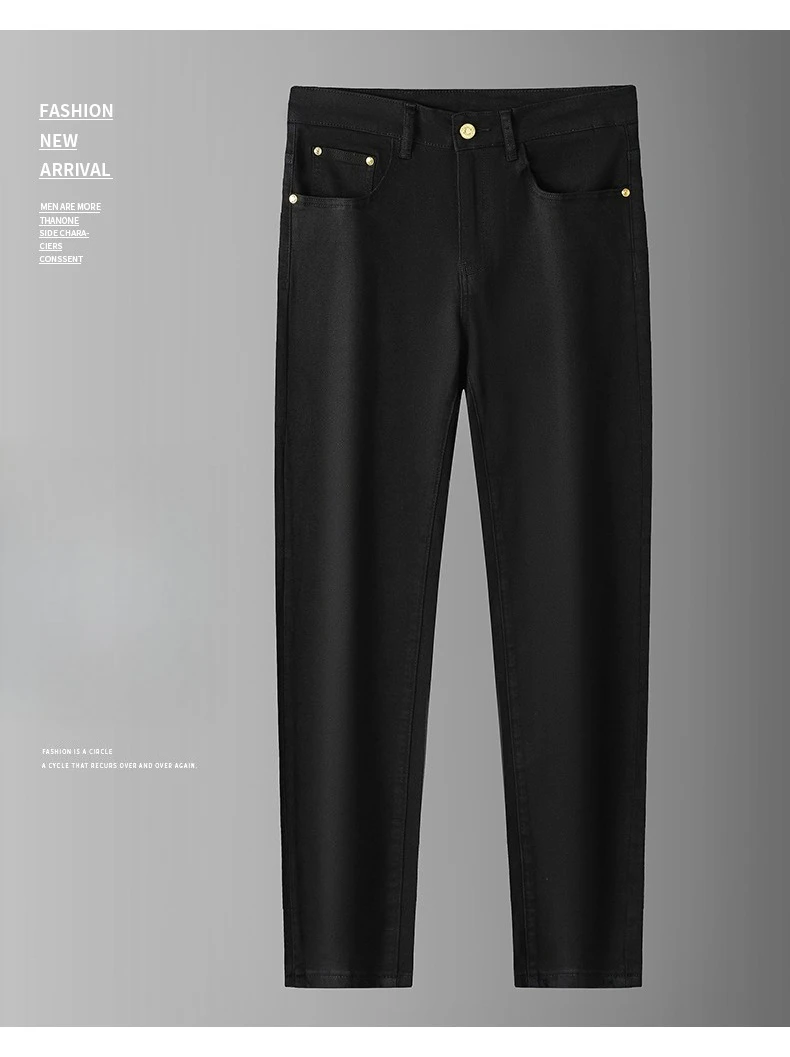 High Quality Luxury European Design White Jeans Men Slim Straight Elastic Casual Breathable Black Long Trousers Man Plus Size 40