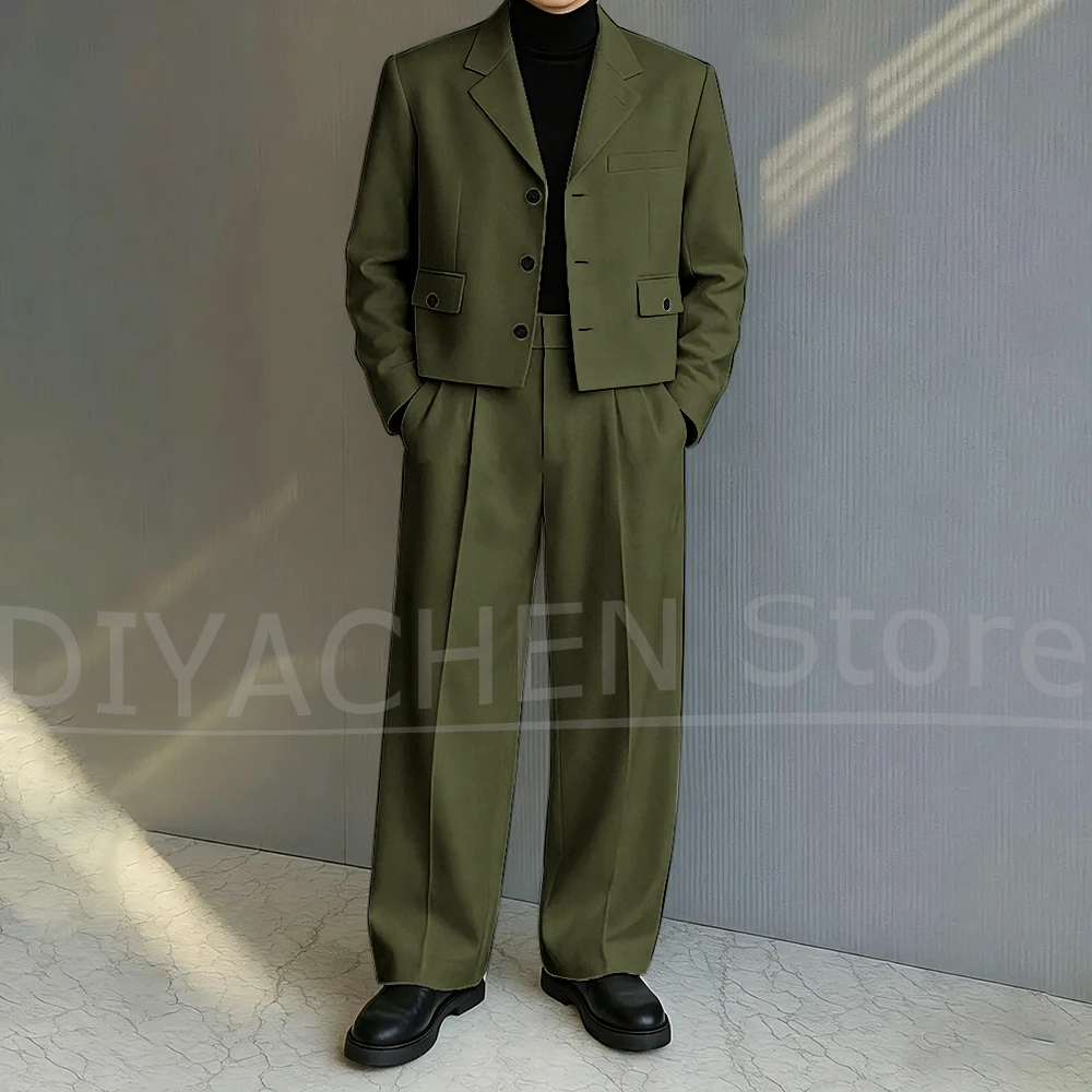 Men's 2 Piece Suit Set Fashion Notch Lapel Single Breasted Outfit for Casual Formal Business Groom Wedding Party Male Suit