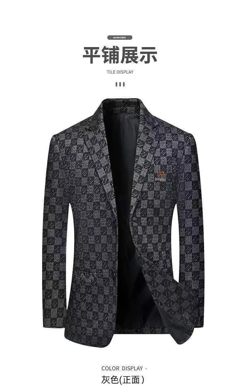 Blazer Men's Fashionable Business Wedding Banquet Casual Hosting Dress Showcases A High-end Middle-aged Checkered Look Blazer
