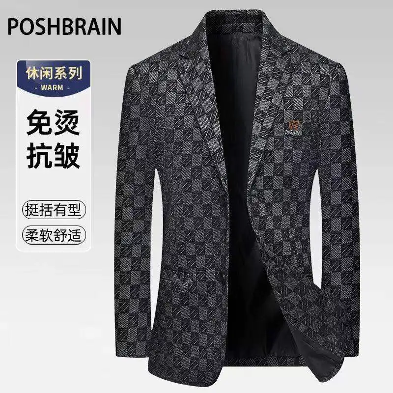 Blazer Men's Fashionable Business Wedding Banquet Casual Hosting Dress Showcases A High-end Middle-aged Checkered Look Blazer