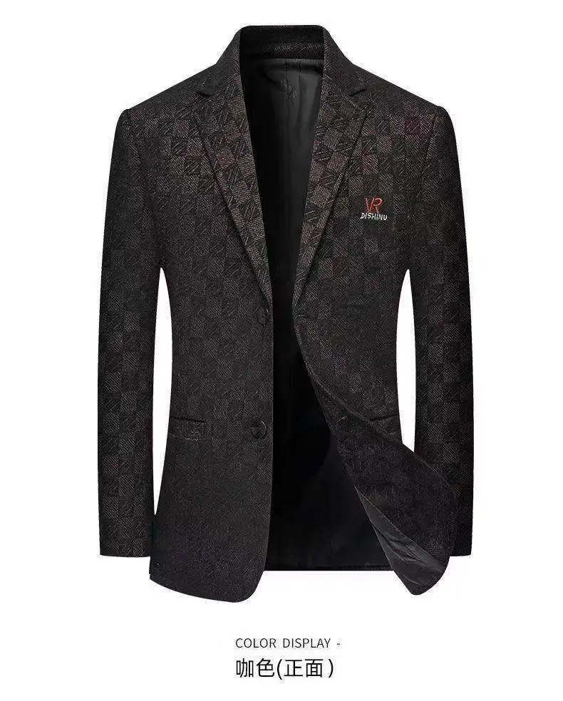 Blazer Men's Fashionable Business Wedding Banquet Casual Hosting Dress Showcases A High-end Middle-aged Checkered Look Blazer
