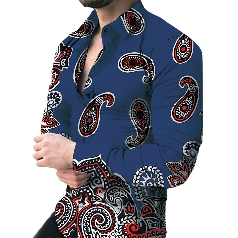 New luxury men's casual long sleeved shirt paired with 3D printed spring and autumn shirt, street men's fashionable shirt
