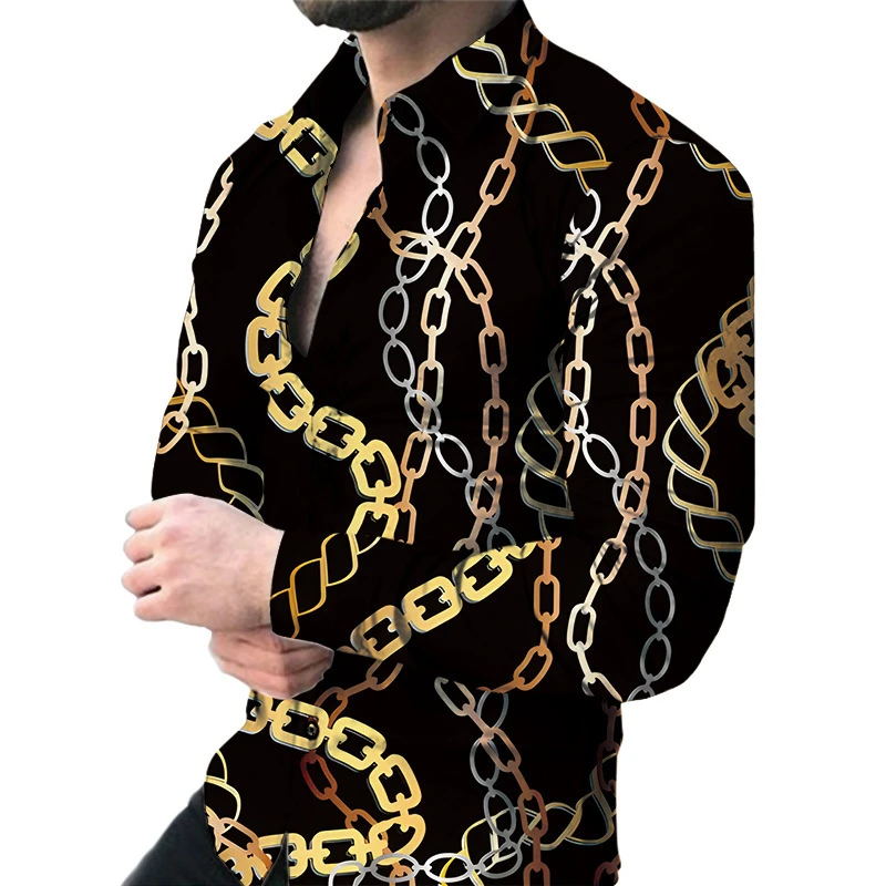 New luxury men's casual long sleeved shirt paired with 3D printed spring and autumn shirt, street men's fashionable shirt