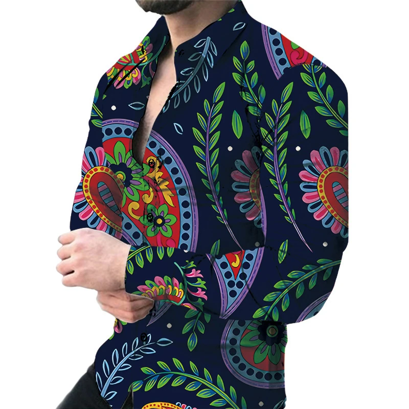 New luxury men's casual long sleeved shirt paired with 3D printed spring and autumn shirt, street men's fashionable shirt