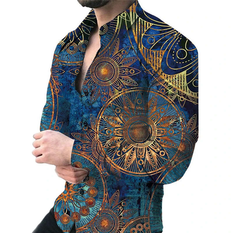 New luxury men's casual long sleeved shirt paired with 3D printed spring and autumn shirt, street men's fashionable shirt