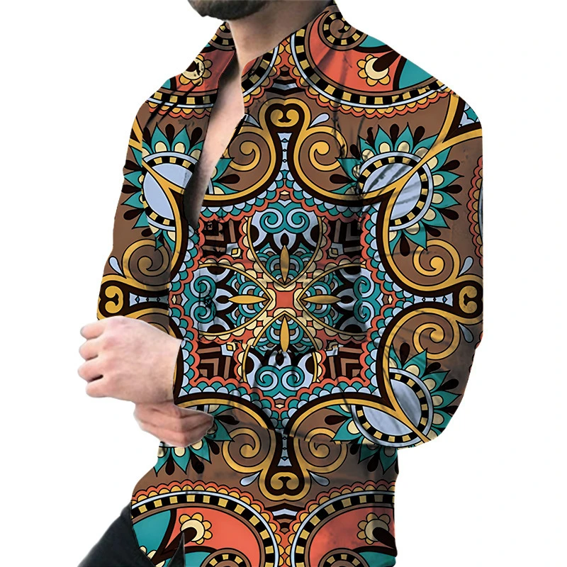 New luxury men's casual long sleeved shirt paired with 3D printed spring and autumn shirt, street men's fashionable shirt