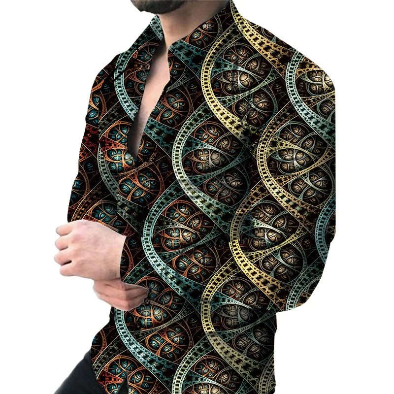 New luxury men's casual long sleeved shirt paired with 3D printed spring and autumn shirt, street men's fashionable shirt