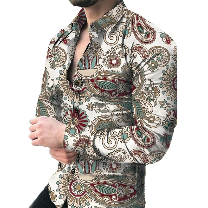 New luxury men's casual long sleeved shirt paired with 3D printed spring and autumn shirt, street men's fashionable shirt