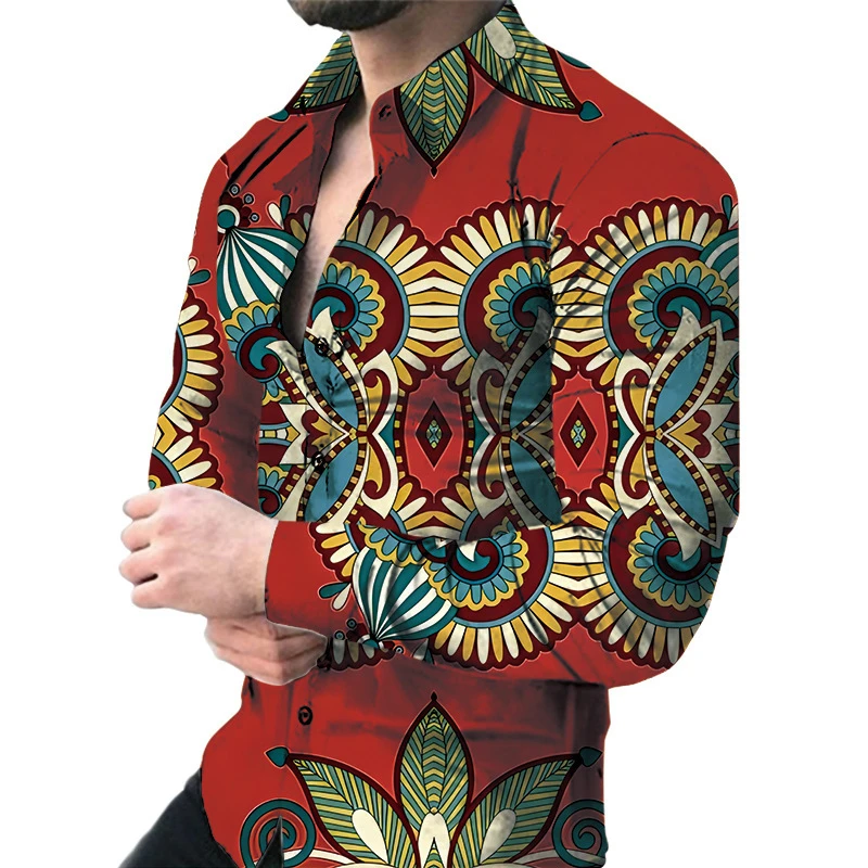 New luxury men's casual long sleeved shirt paired with 3D printed spring and autumn shirt, street men's fashionable shirt