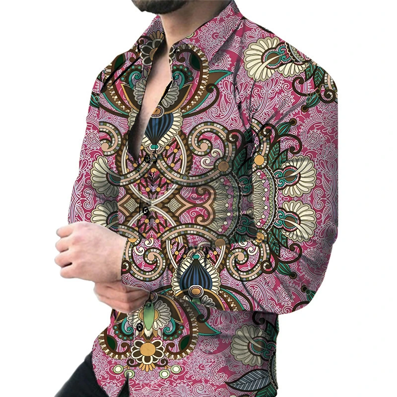 New luxury men's casual long sleeved shirt paired with 3D printed spring and autumn shirt, street men's fashionable shirt