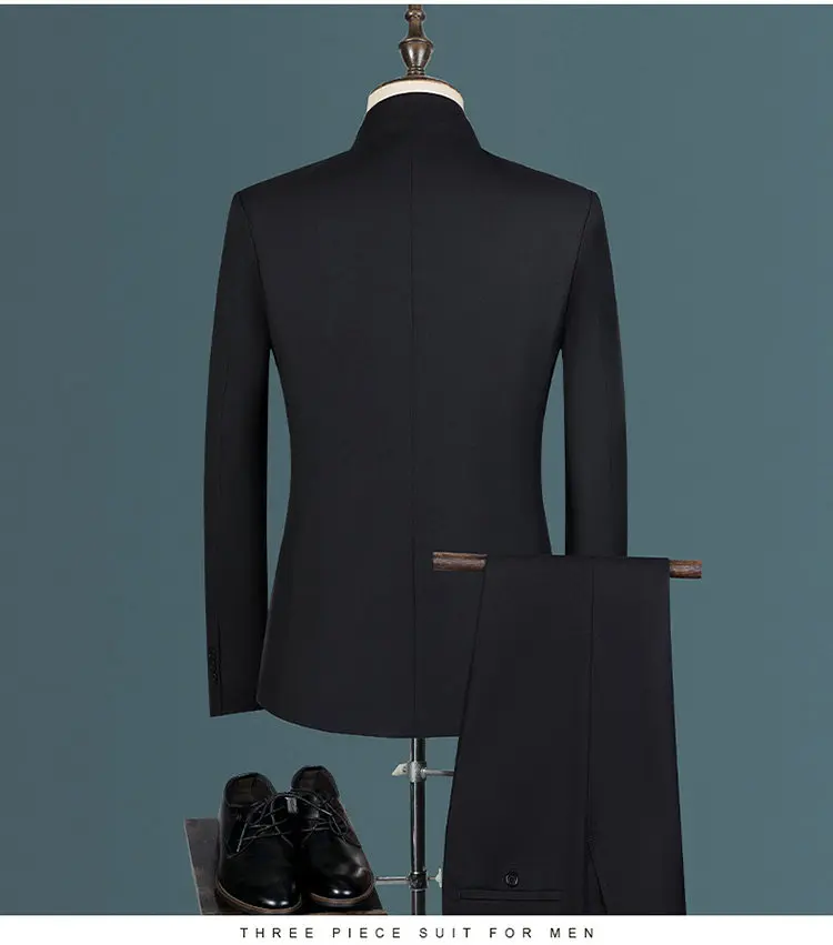 Men's Business, Fashionable, Cool, Casual, Stand-Up Collar, Single-Piece Korean-Style Zhongshan Suit Two-Piece Set