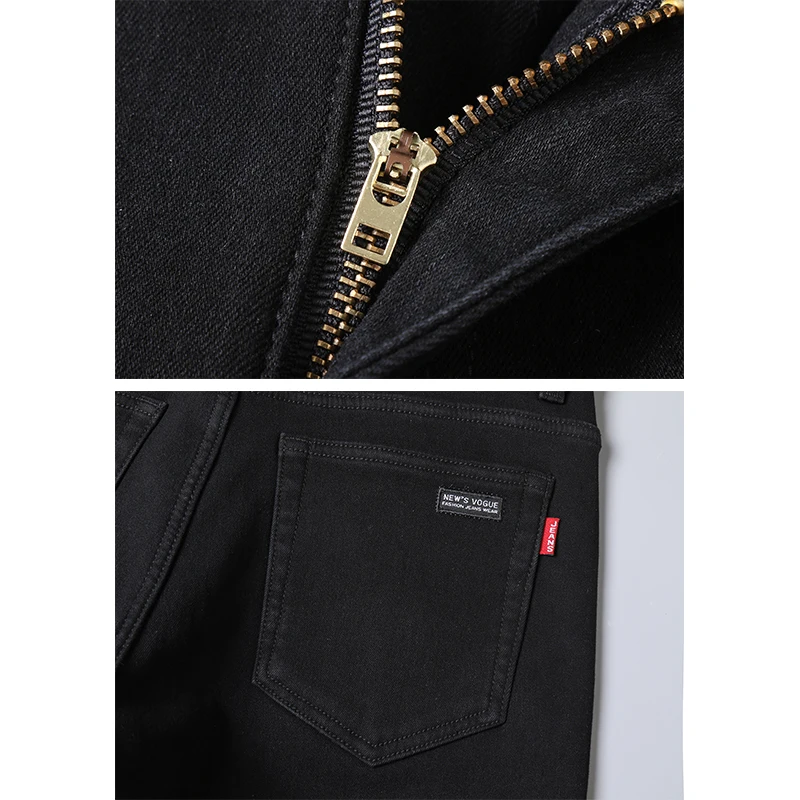 Plus Size Men's Solid Barrel Denim Pants For Spring Fall Casual Black Trendy Jeans For Men