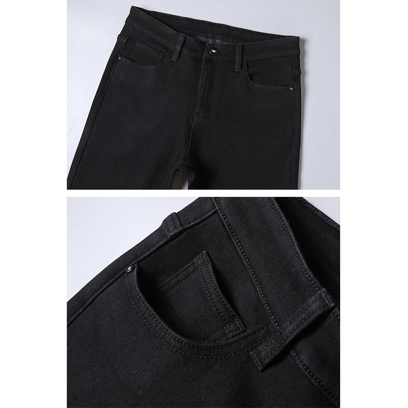 Plus Size Men's Solid Barrel Denim Pants For Spring Fall Casual Black Trendy Jeans For Men