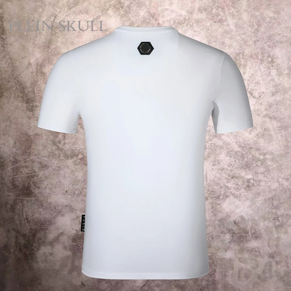 2025 Summer Trendy PP Skull Hot Diamond Short Sleeve Men Slimming Round Neck Sweatshirt Unisex Punk High Street Hip Hop T-shirt