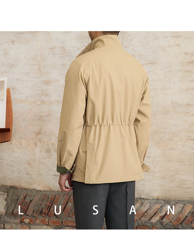 Gentry Multi-Pocket Drawstring Waist Retro Hunting Jacket M65 Casual Collar Jacket Trendy Men