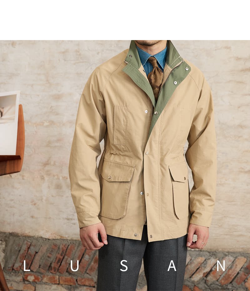 Gentry Multi-Pocket Drawstring Waist Retro Hunting Jacket M65 Casual Collar Jacket Trendy Men