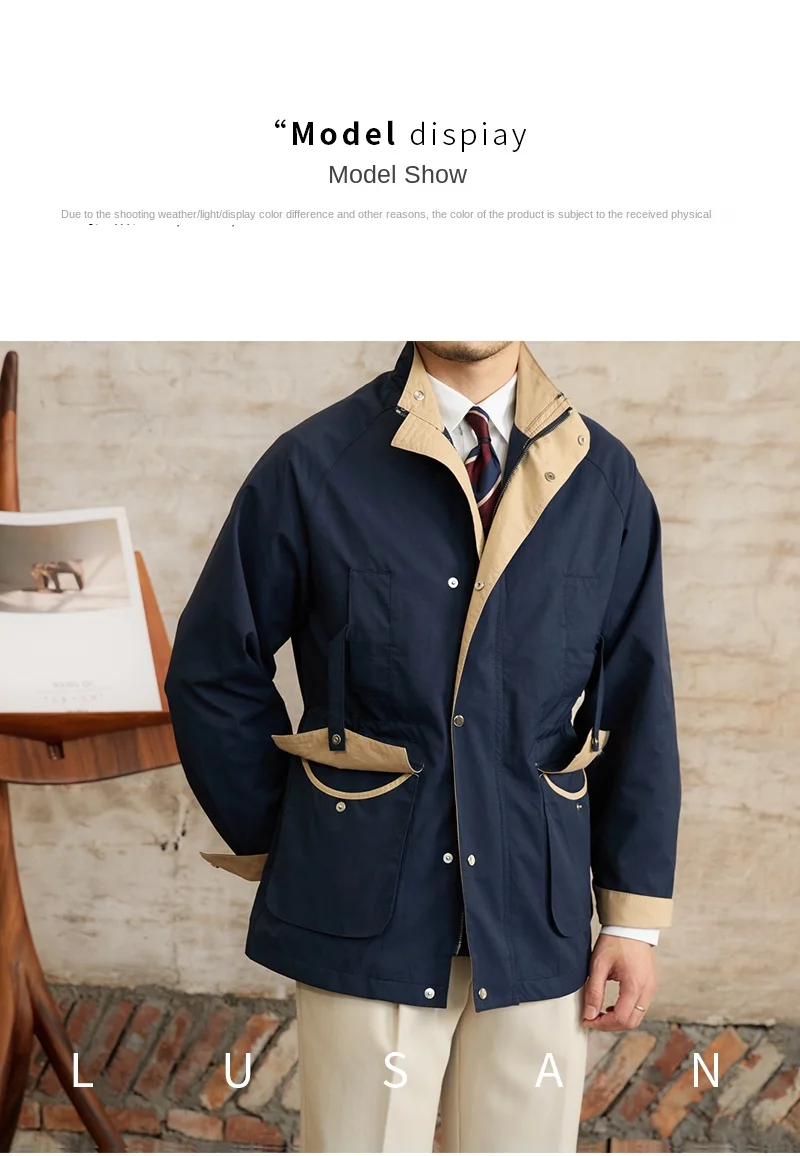 Gentry Multi-Pocket Drawstring Waist Retro Hunting Jacket M65 Casual Collar Jacket Trendy Men