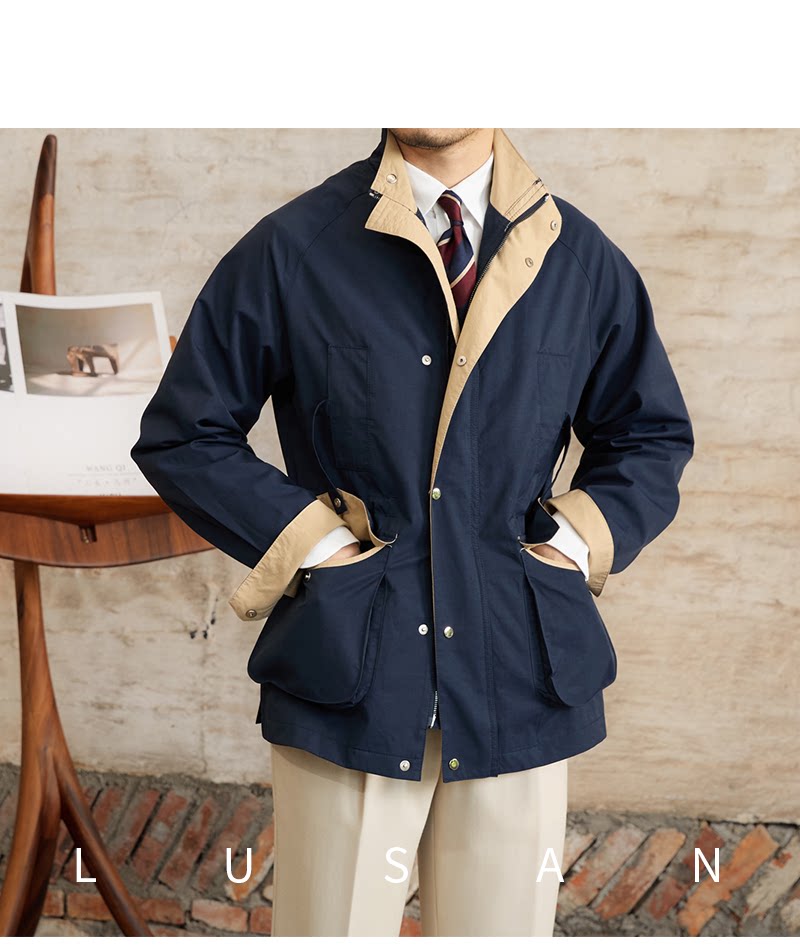 Gentry Multi-Pocket Drawstring Waist Retro Hunting Jacket M65 Casual Collar Jacket Trendy Men