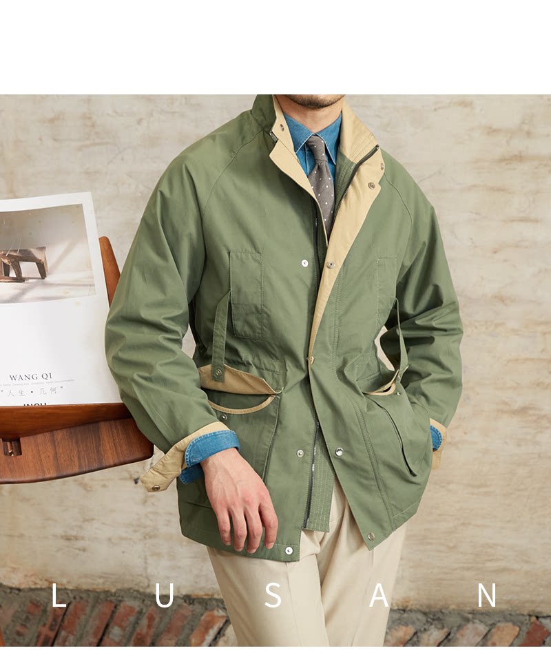 Gentry Multi-Pocket Drawstring Waist Retro Hunting Jacket M65 Casual Collar Jacket Trendy Men
