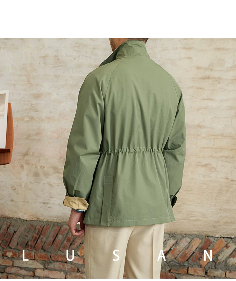 Gentry Multi-Pocket Drawstring Waist Retro Hunting Jacket M65 Casual Collar Jacket Trendy Men