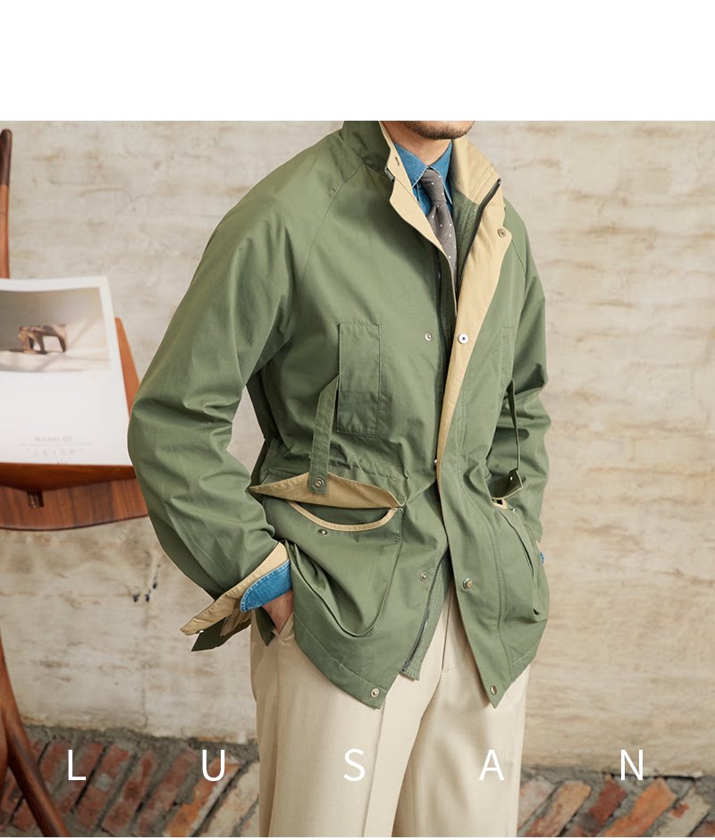 Gentry Multi-Pocket Drawstring Waist Retro Hunting Jacket M65 Casual Collar Jacket Trendy Men