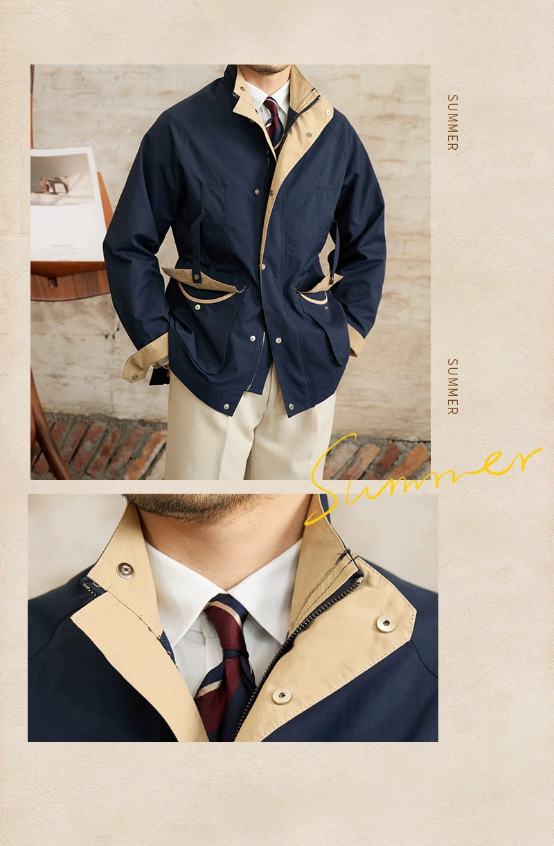 Gentry Multi-Pocket Drawstring Waist Retro Hunting Jacket M65 Casual Collar Jacket Trendy Men