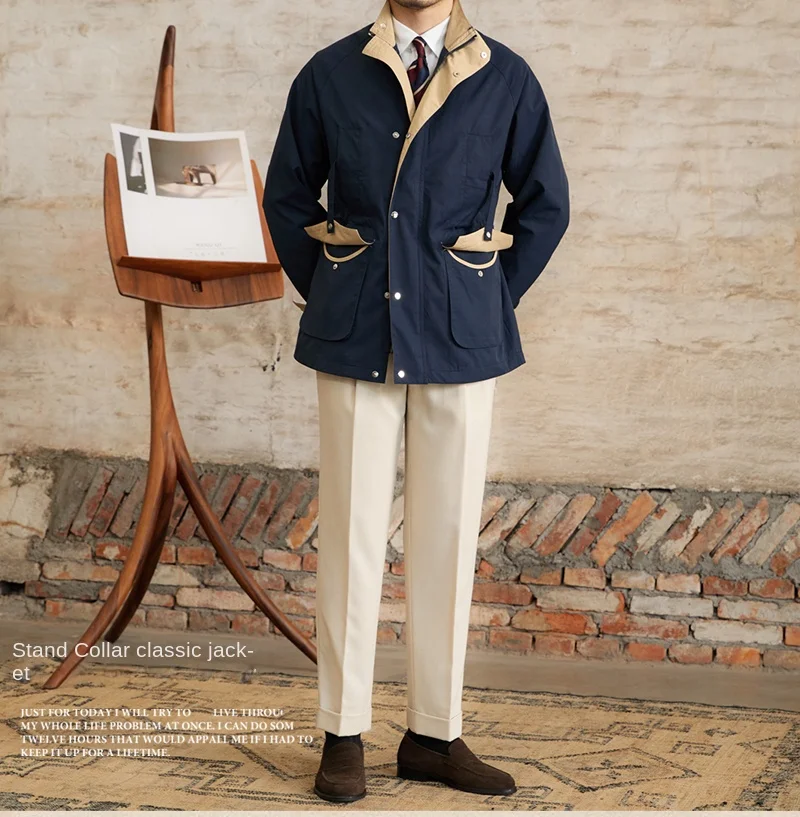 Gentry Multi-Pocket Drawstring Waist Retro Hunting Jacket M65 Casual Collar Jacket Trendy Men