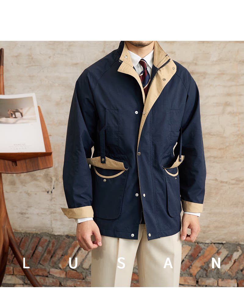 Gentry Multi-Pocket Drawstring Waist Retro Hunting Jacket M65 Casual Collar Jacket Trendy Men