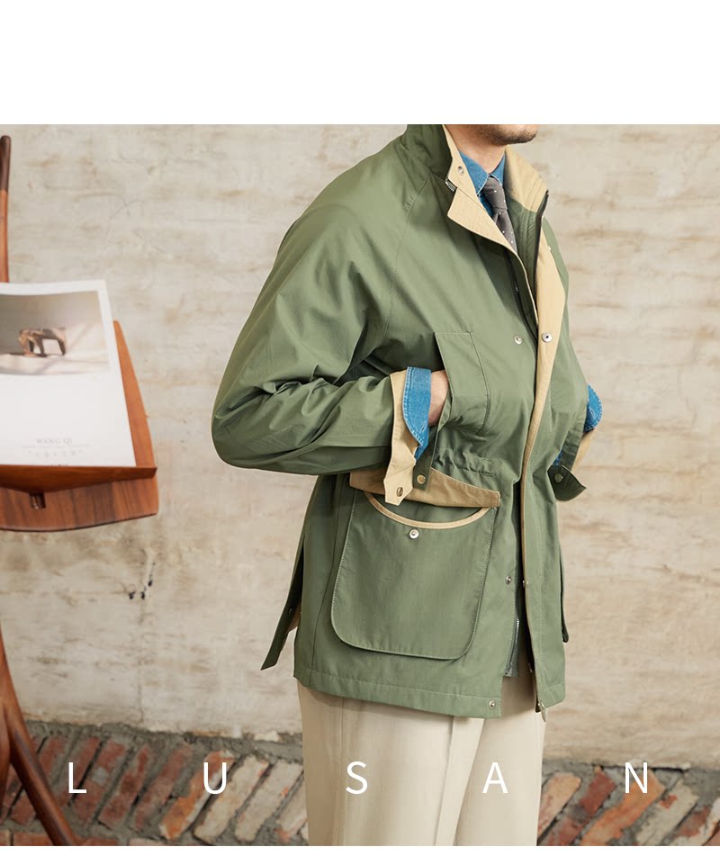 Gentry Multi-Pocket Drawstring Waist Retro Hunting Jacket M65 Casual Collar Jacket Trendy Men