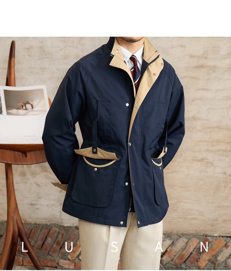 Gentry Multi-Pocket Drawstring Waist Retro Hunting Jacket M65 Casual Collar Jacket Trendy Men