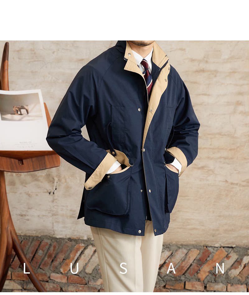 Gentry Multi-Pocket Drawstring Waist Retro Hunting Jacket M65 Casual Collar Jacket Trendy Men