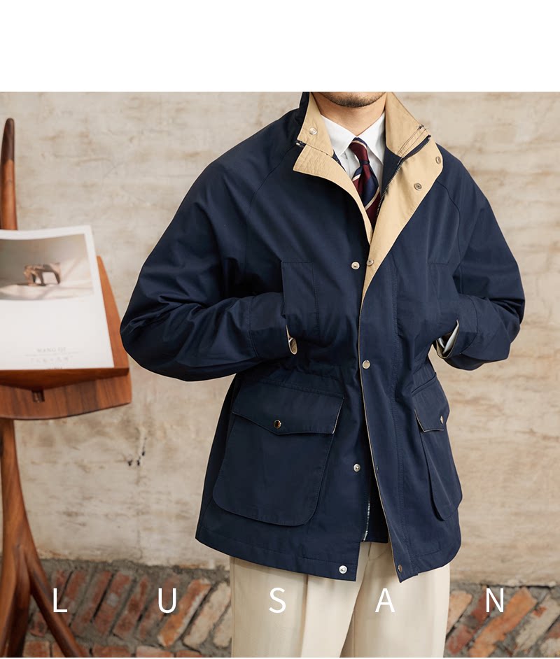 Gentry Multi-Pocket Drawstring Waist Retro Hunting Jacket M65 Casual Collar Jacket Trendy Men