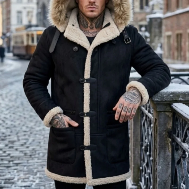 Men's Winter Fleece Jacket Popular Mohair Coat Multiple Pockets Hooded Jacket Outdoor Hiking Men's Clothing Thick Jacket for Men