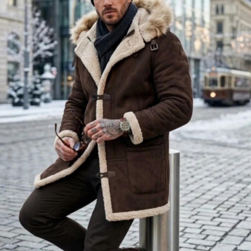 Men's Winter Fleece Jacket Popular Mohair Coat Multiple Pockets Hooded Jacket Outdoor Hiking Men's Clothing Thick Jacket for Men