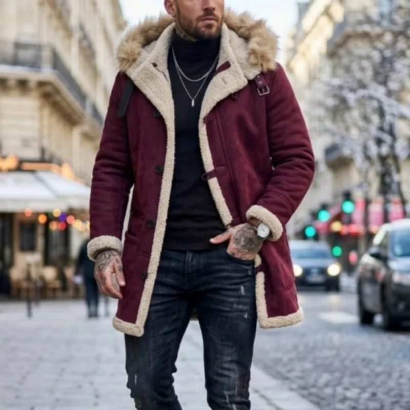 Men's Winter Fleece Jacket Popular Mohair Coat Multiple Pockets Hooded Jacket Outdoor Hiking Men's Clothing Thick Jacket for Men