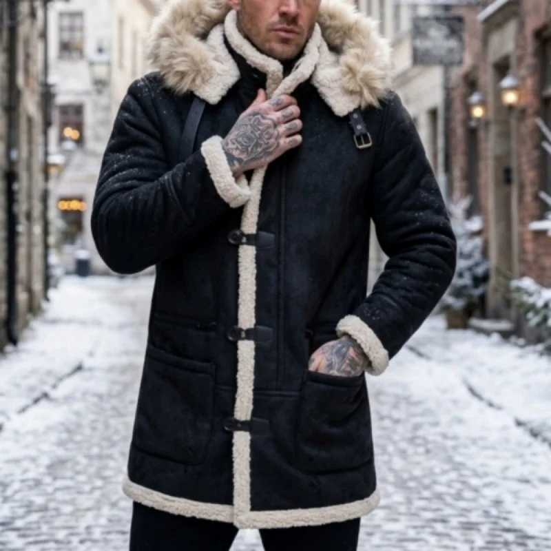 Men's Winter Fleece Jacket Popular Mohair Coat Multiple Pockets Hooded Jacket Outdoor Hiking Men's Clothing Thick Jacket for Men