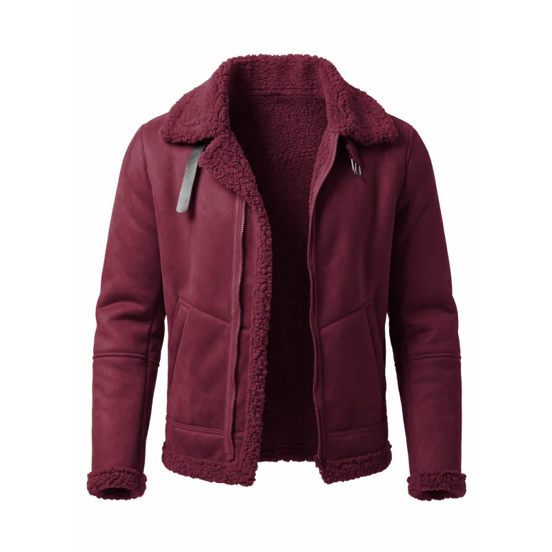 Men's Faux Suede & Fur Collar Winter Jacket | Windproof Belted Zip Streetwear Coat | Thick Warm Hiking Outdoor Wear Soft Male