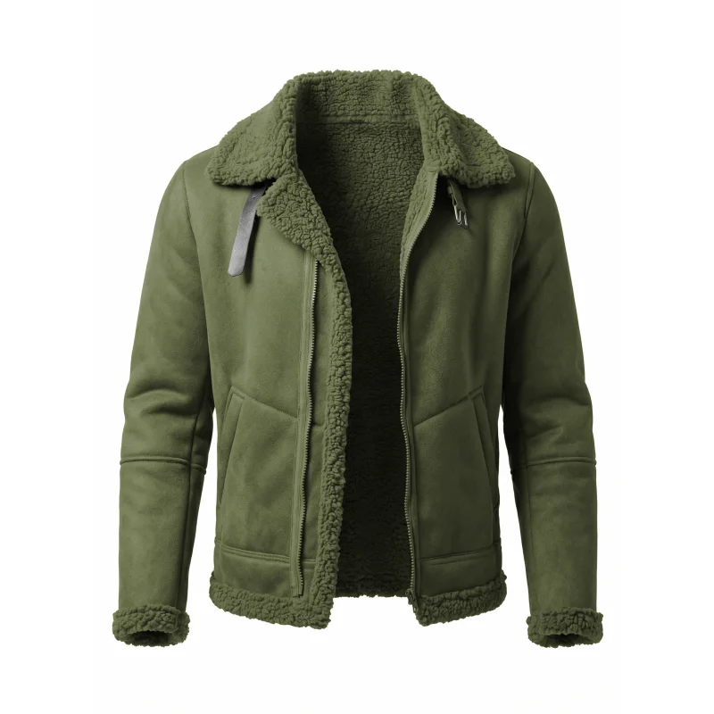 Men's Faux Suede & Fur Collar Winter Jacket | Windproof Belted Zip Streetwear Coat | Thick Warm Hiking Outdoor Wear Soft Male
