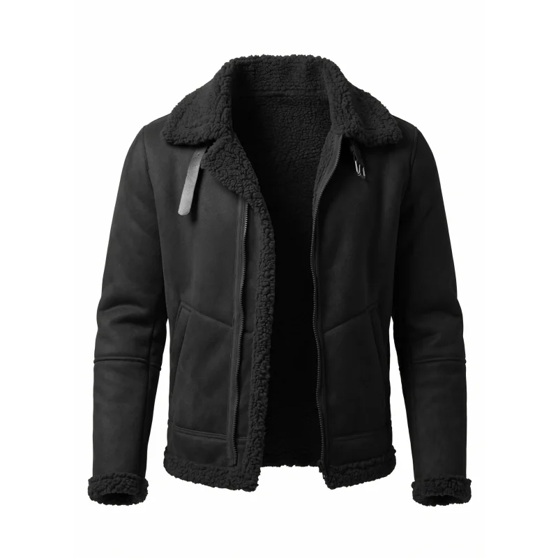 Men's Faux Suede & Fur Collar Winter Jacket | Windproof Belted Zip Streetwear Coat | Thick Warm Hiking Outdoor Wear Soft Male