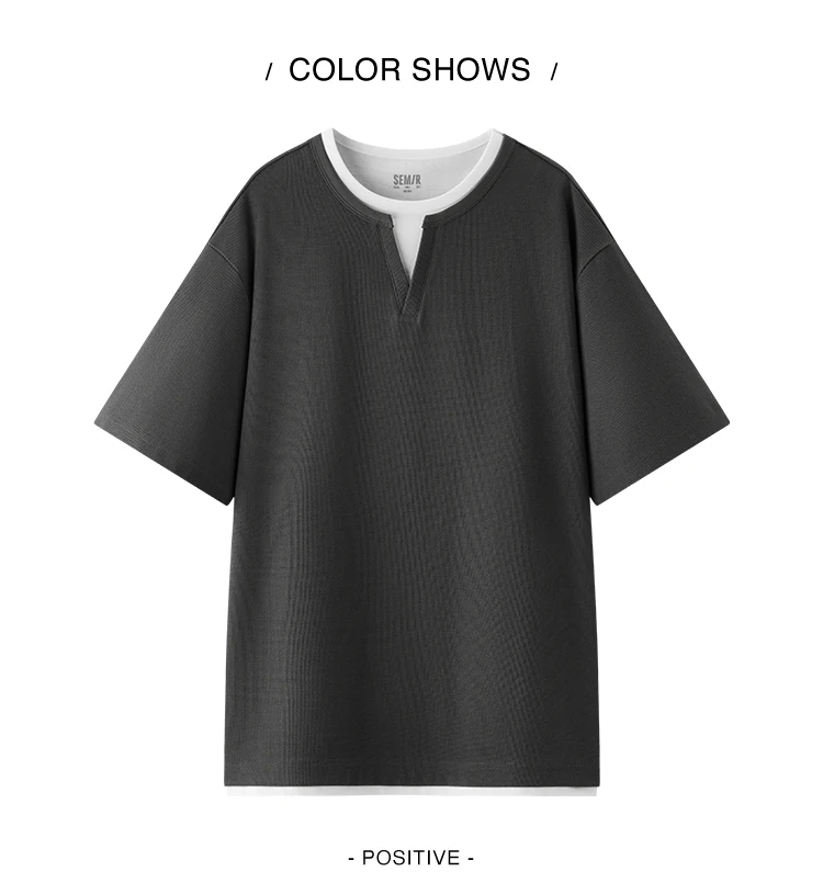 Semir Men Tshirt Short Sleeve V Neck Colorblock Waffle Knit 2026 Autumn Loose Casual Style Pullover Everyday Top