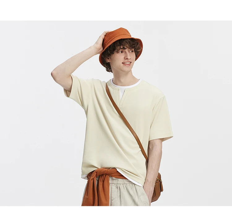Semir Men Tshirt Short Sleeve V Neck Colorblock Waffle Knit 2026 Autumn Loose Casual Style Pullover Everyday Top