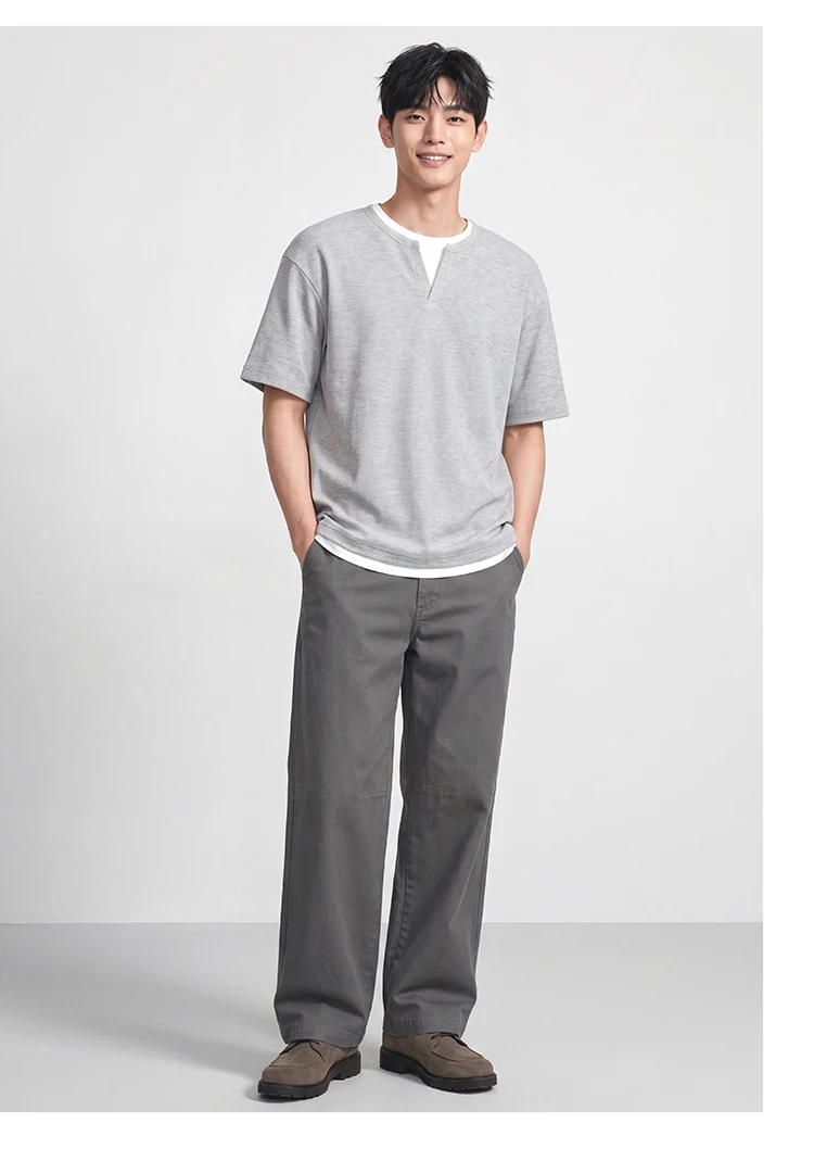 Semir Men Tshirt Short Sleeve V Neck Colorblock Waffle Knit 2026 Autumn Loose Casual Style Pullover Everyday Top