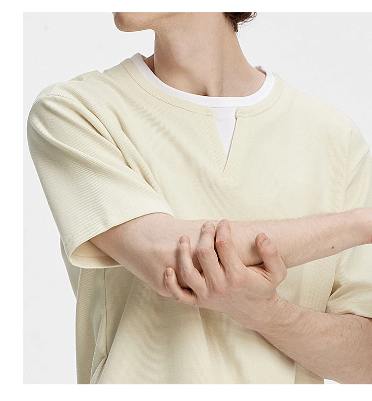 Semir Men Tshirt Short Sleeve V Neck Colorblock Waffle Knit 2026 Autumn Loose Casual Style Pullover Everyday Top