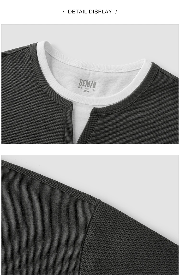 Semir Men Tshirt Short Sleeve V Neck Colorblock Waffle Knit 2026 Autumn Loose Casual Style Pullover Everyday Top