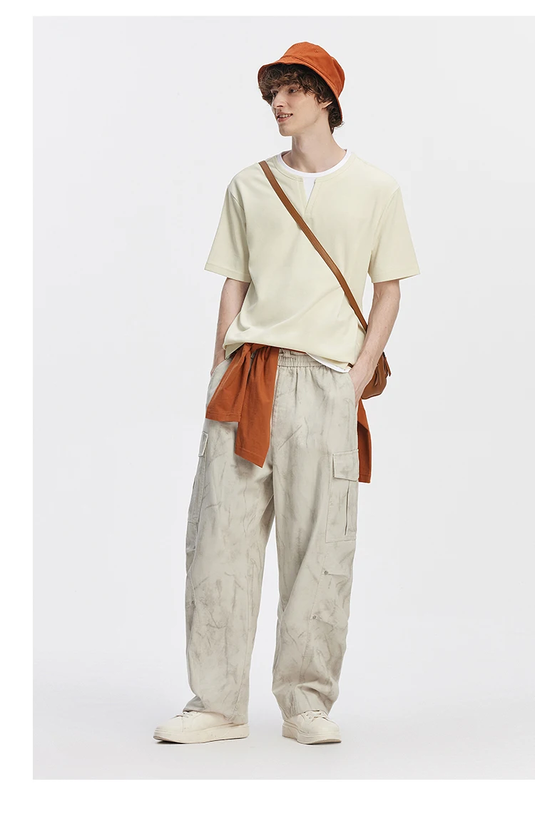 Semir Men Tshirt Short Sleeve V Neck Colorblock Waffle Knit 2026 Autumn Loose Casual Style Pullover Everyday Top