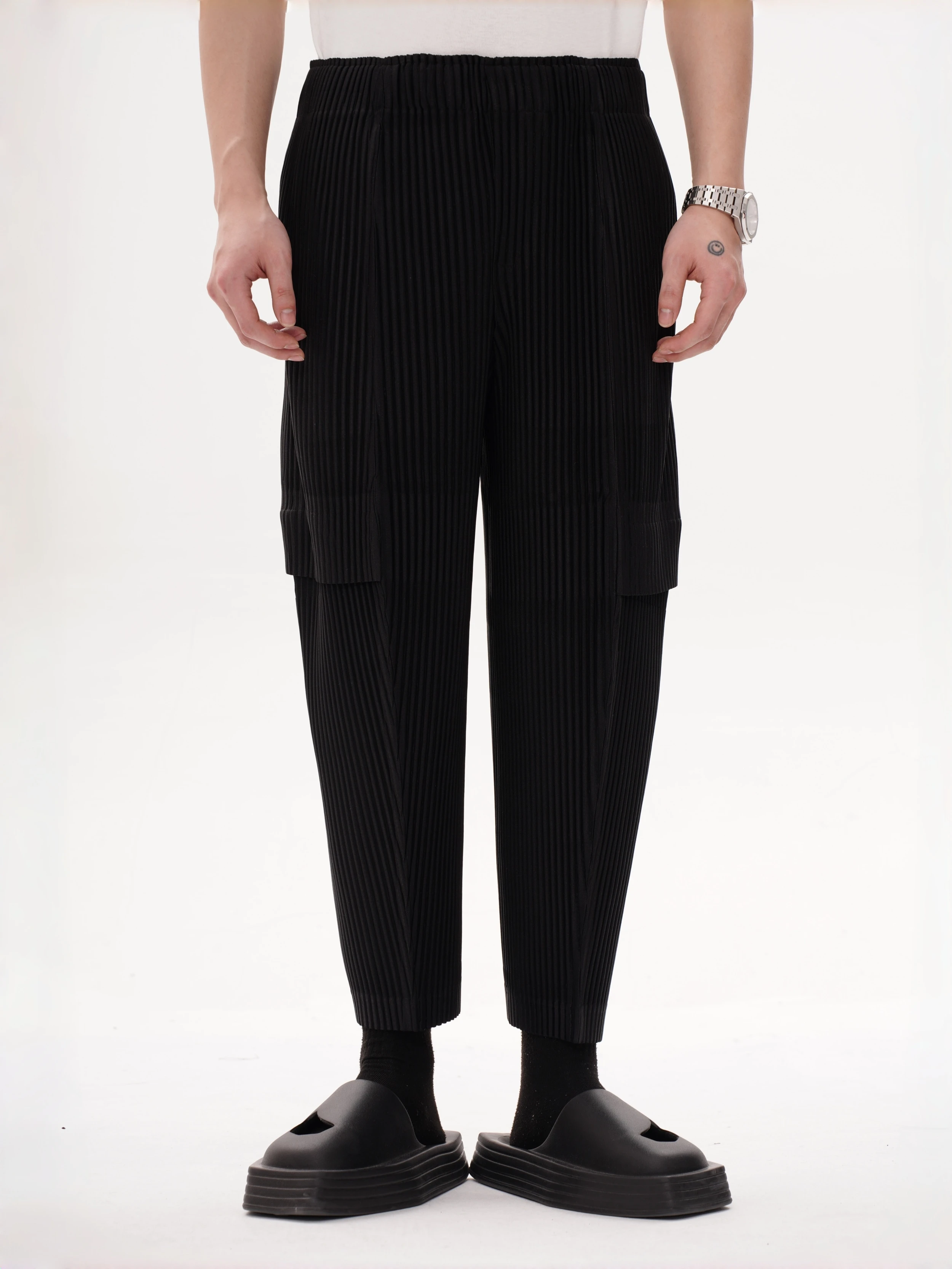 Miyake Pleated Man Loose Cargo Pants Nine-point Pants Fashion Casual Streetwear Miyake Pants